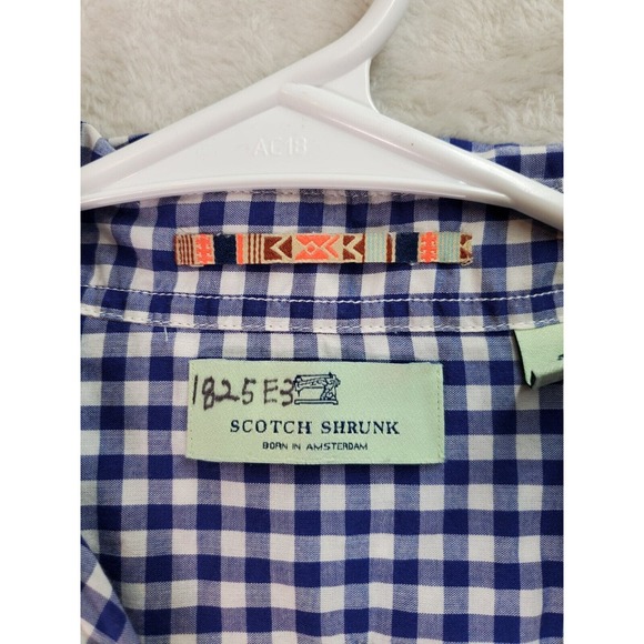 Scotch Shrunk Shirt Youth Size 8 Blue Plaid Skull Long Sleeve Collar Button Down - Picture 7 of 10